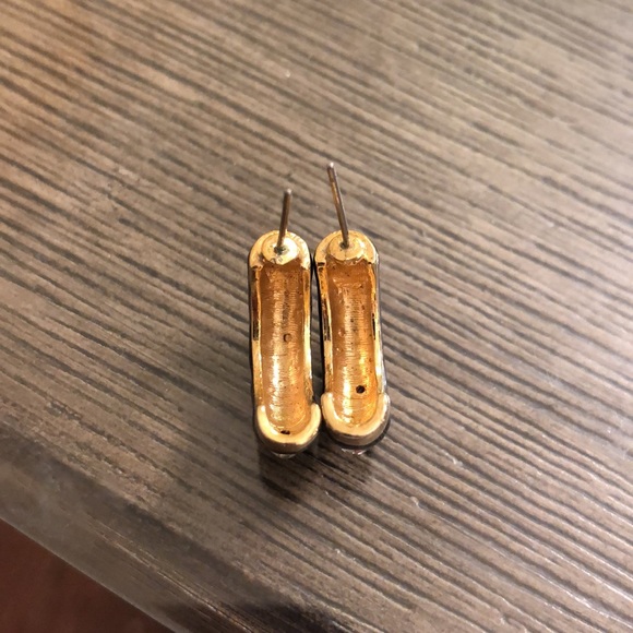 Vintage Black Enamel & Rhinestone Half Hoops - Picture 8 of 13